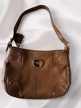 Liz Claiborne Brown Leather Shoulder Bag with Gold Accents